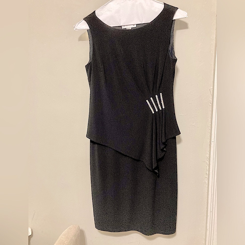 Black cocktail dress with rhinestone detail
